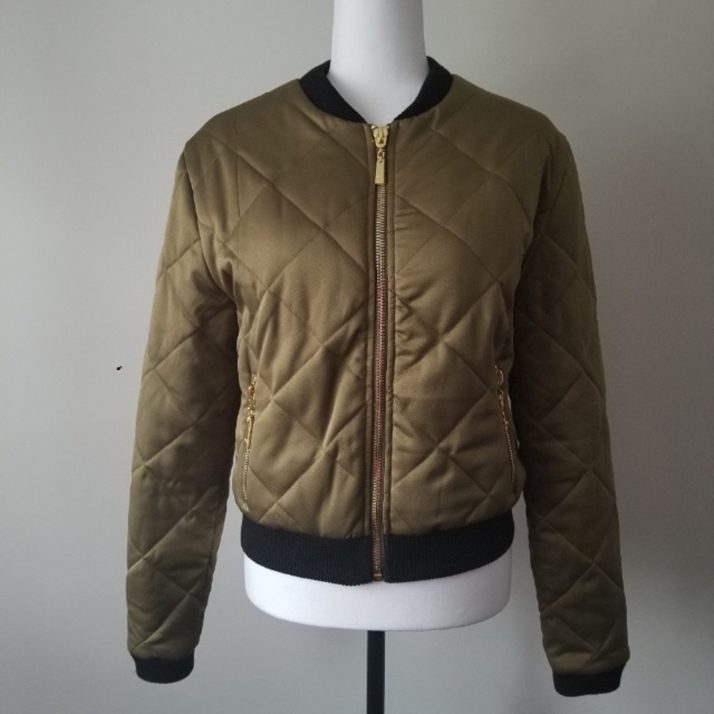 Olive Luxurious Satin Bomber Jacket